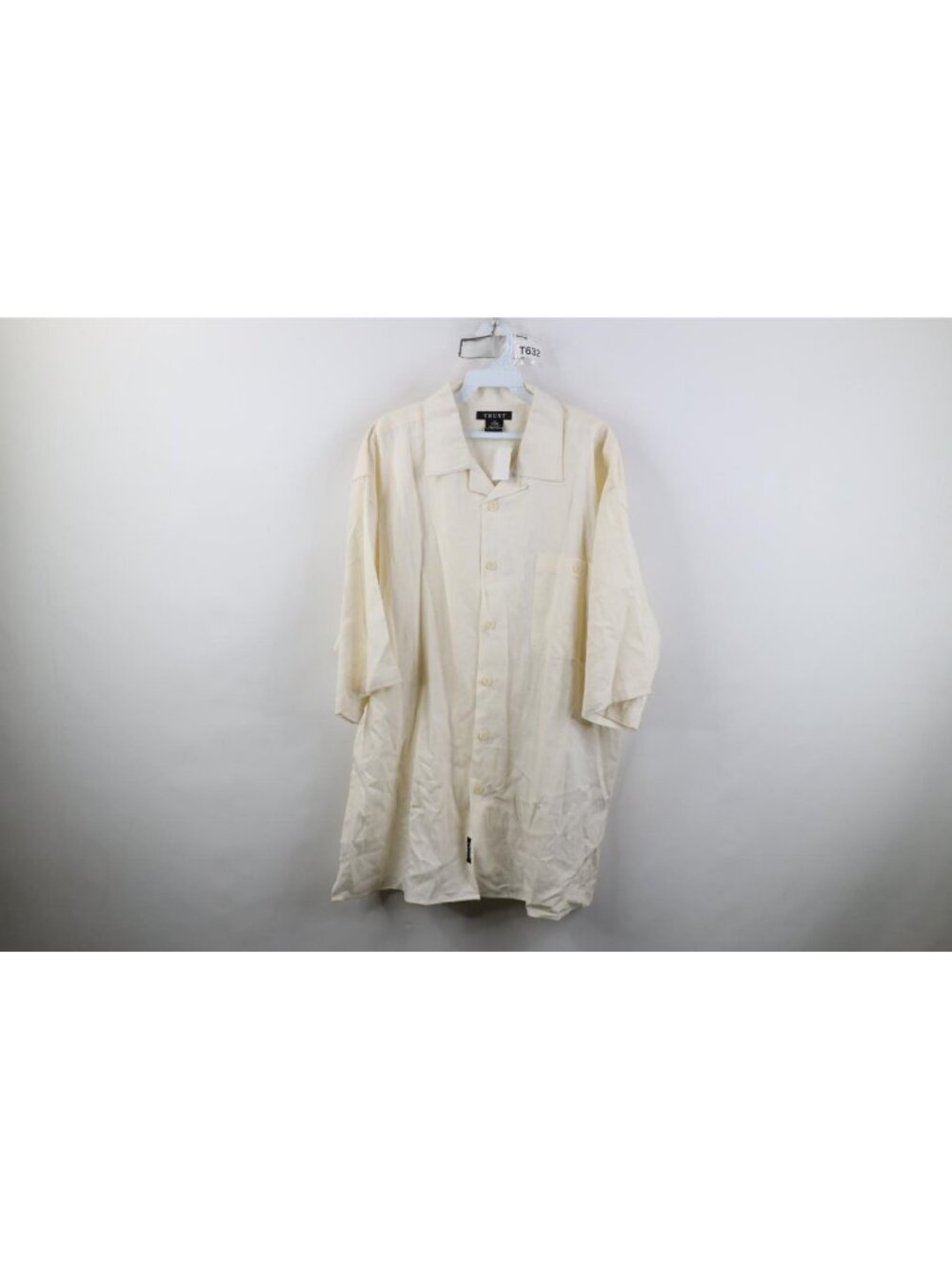 Vintage 90s Y2K Streetwear Mens 2XL Linen Blend Loop Collar Button Shirt Cream